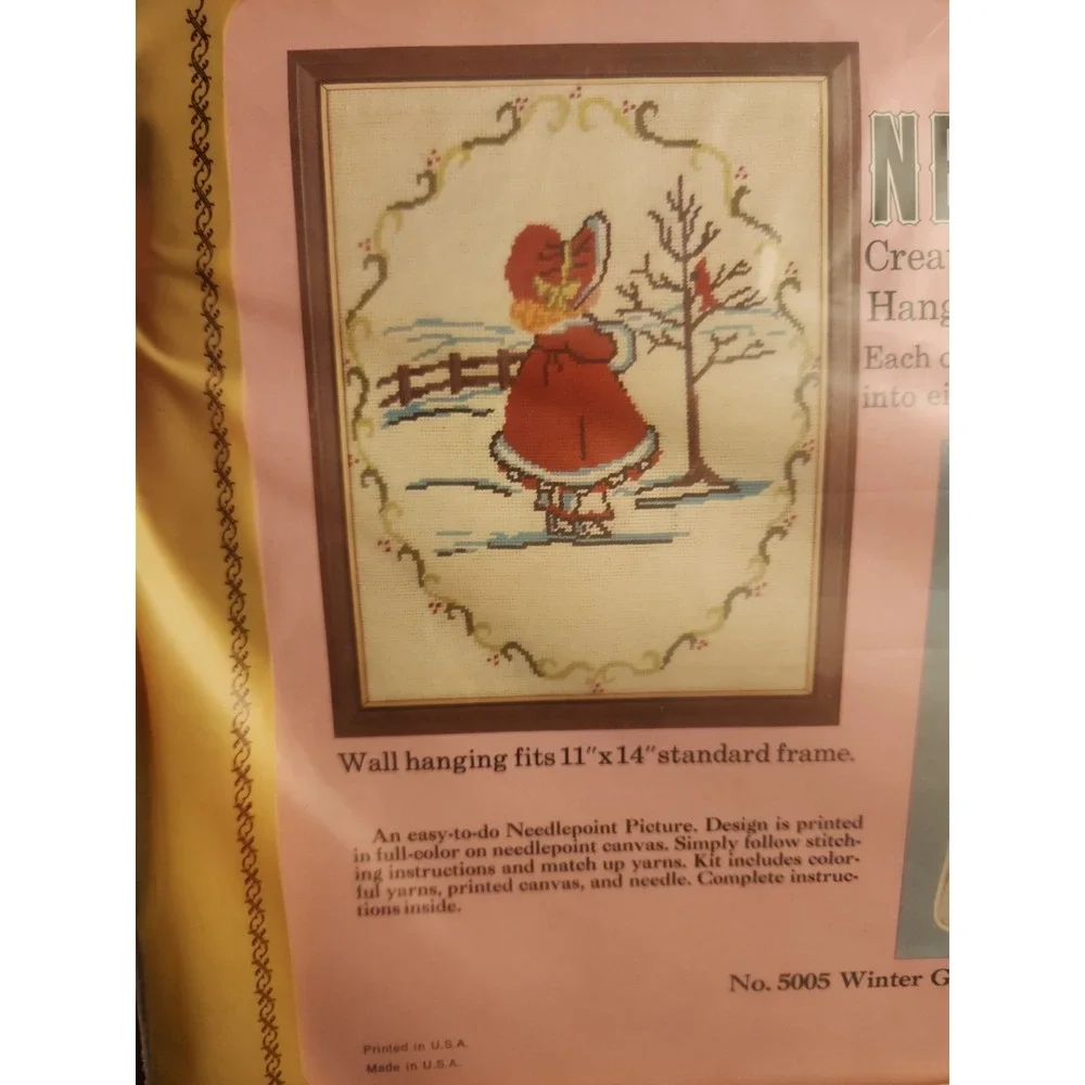 Vtg General Crafts Needlepoint Kit 11x14 #5005 Winter Girl Made In Baltimore USA